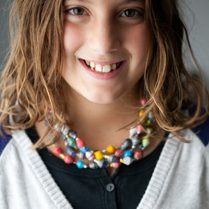 JustOne's multicoloured beaded necklace handmade in Uganda