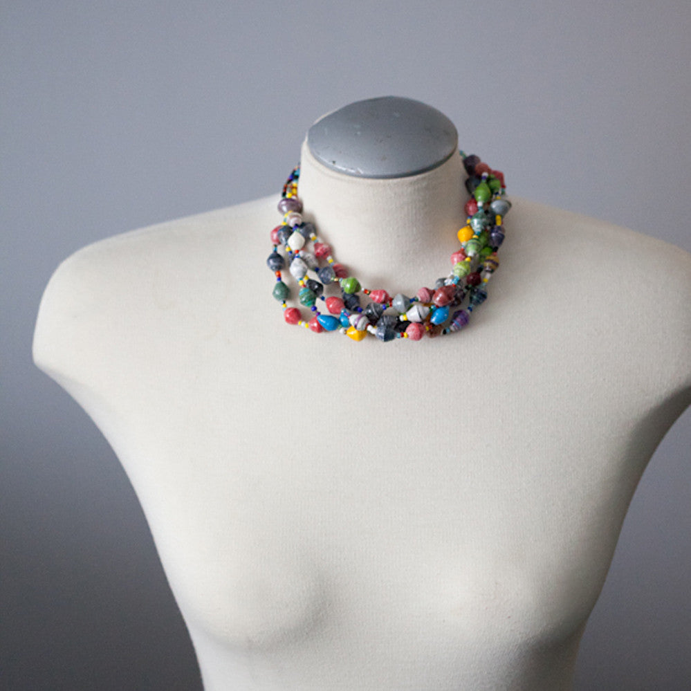 JustOne's multicoloured beaded necklace handmade in Uganda